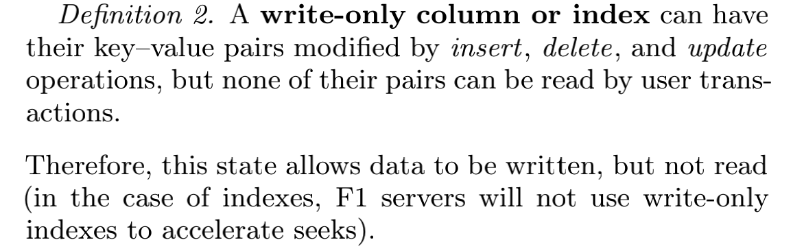 Definition of write-only state in F1 Online Schema Change mechanism